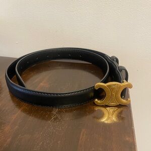 Celine Black Belt with Gold Logo Buckle